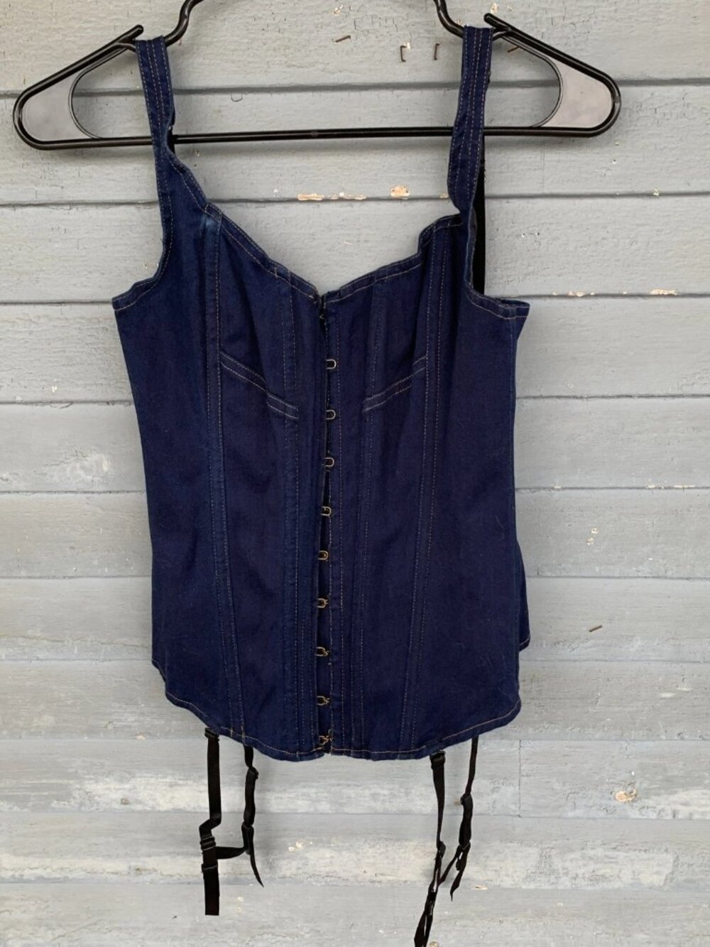 Frederick's of Hollywood Jean Denim Y2K Style Corset Top Size Medium